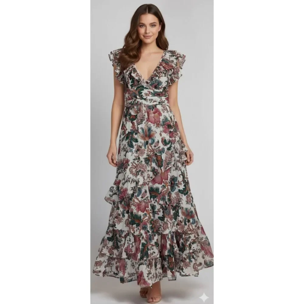 Love the label Anthropologie womens small floral maxi dress tiered gypsy boho - Picture 1 of 12